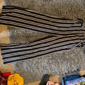 Black and white striped high waist dress pants